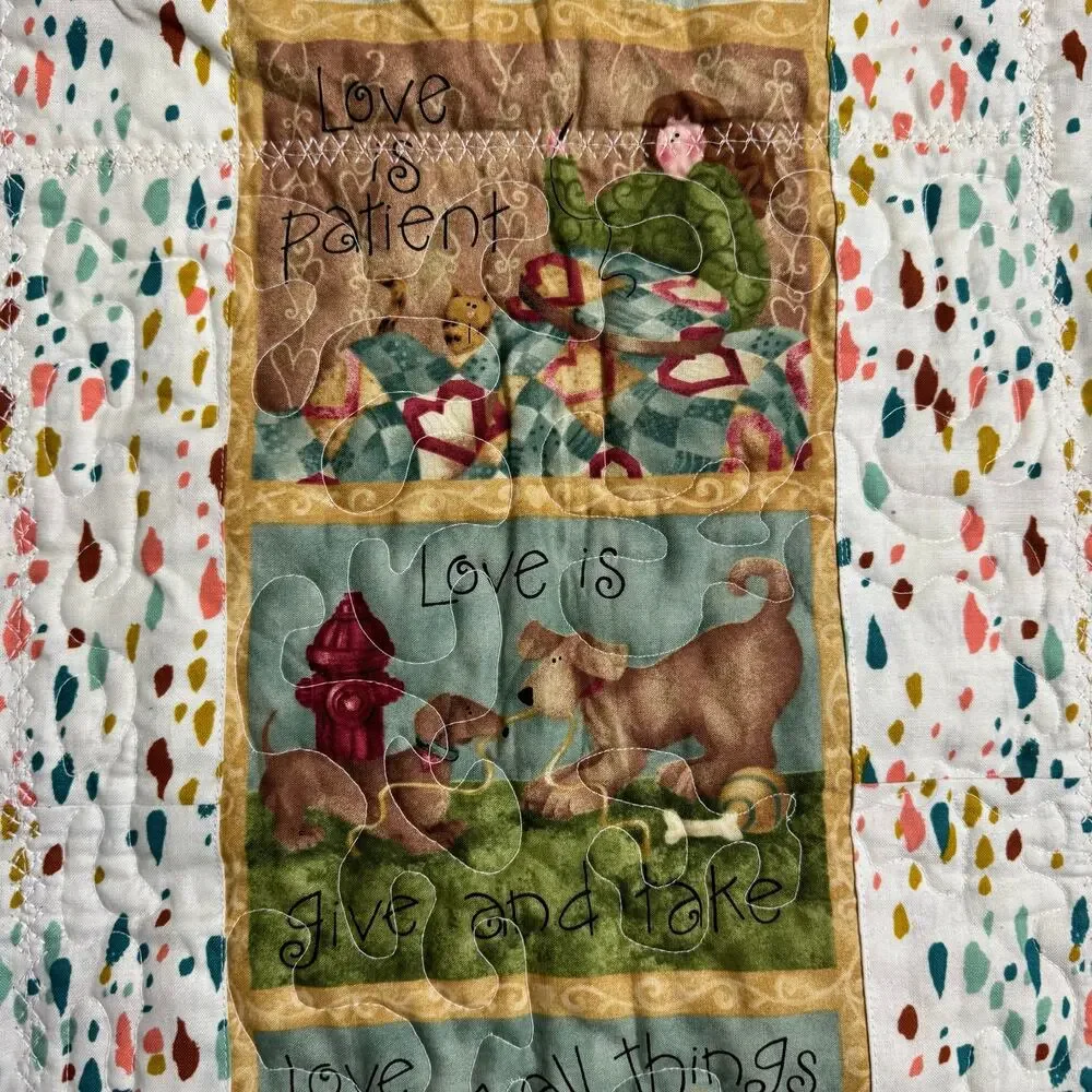 Handmade Reversible Quilted Table Runner Home Sweet Home Love is Kind Christmas